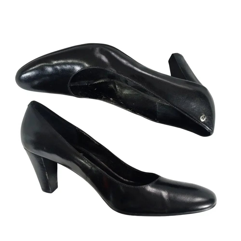 ETIENNE AIGNER! BLACK GENUINE LEATHER MODERATE HEELED CLASSIC PUMPS, HEELS! 7.5M